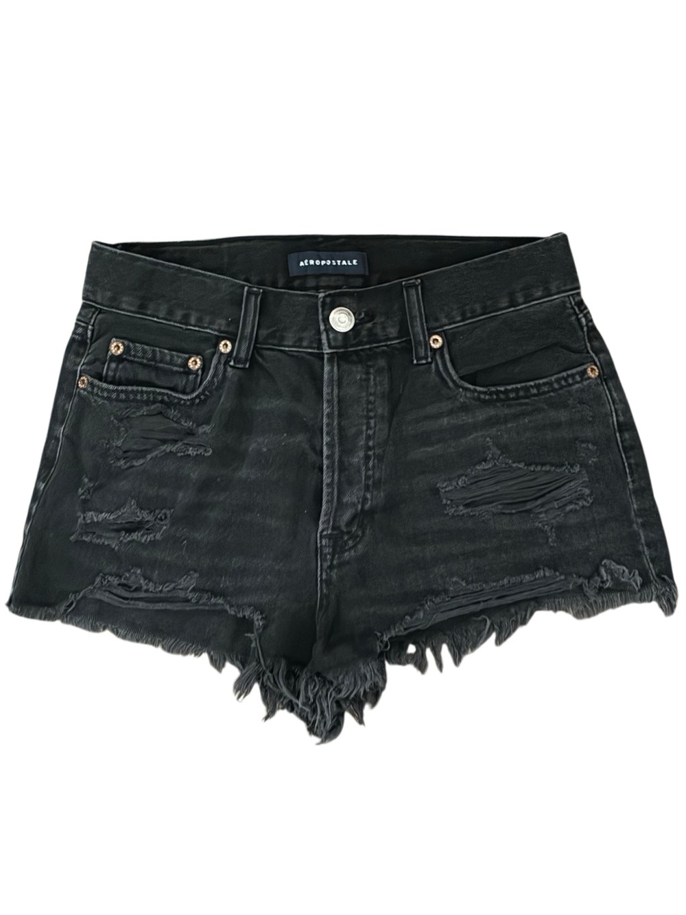 Y2K Aeropostale Black Distressed boyfriend fit Jean Shorts button up fly